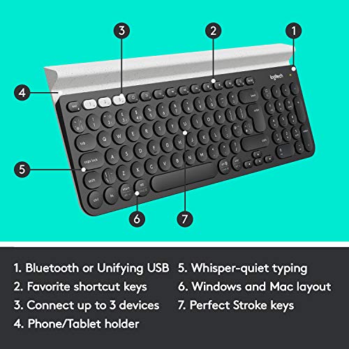 Logitech K780 Multi-Device Wireless Keyboard for Computer, Phone and Tablet – Flow Cross-Computer Control Compatible - Speckles, White