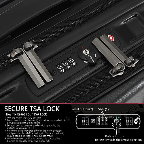 TydeCkare 16" Carry on Luggage with 2 Laptop Compartments, Lightweight Hardshell ABS+PC Suitcase with Dual Control TSA Lock, with YKK Zipper, 4 Spinner Silent Wheels, for Business Travel, Black - color: Black