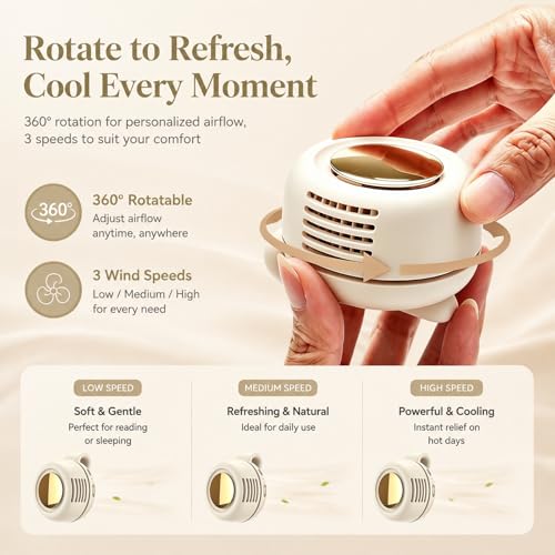Portable Clip-On Fan, Mini Bladeless Waist Fan, 5100RPM 25dB Ultra-Quiet 3-Speed Rechargeable Small Whirlwind Fan, Hands-Free Personal Cooling for Outdoor Travel Office Camping with USB-C - color: White