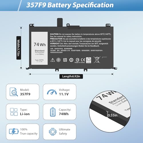 74WH 357F9 Laptop Battery Replacement for Dell Inspiron 15 7000 7557 7559 7566 7567 15 5000 Gaming 5576 5577 INS15PD Series P65F P65F001 00GFJ6 P57F P57F003 0GFJ6 71JF4 071FJ4 0357F9 357F9 - style: 357F9
