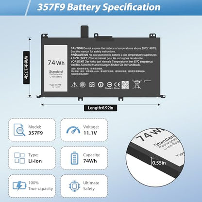 74WH 357F9 Laptop Battery Replacement for Dell Inspiron 15 7000 7557 7559 7566 7567 15 5000 Gaming 5576 5577 INS15PD Series P65F P65F001 00GFJ6 P57F P57F003 0GFJ6 71JF4 071FJ4 0357F9 357F9 - style: 357F9