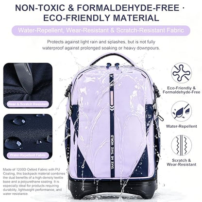 NEW TILAMI 18 Inch Expandable Rolling Backpack Stair-Climbing for School | 6-Wheel Stair-Climbing Girls Boys Carry-on Suitcase 15.6 Laptop Sleeve Water-Resistant Adjustable Handle Wheel Travel Camping - color: Purple