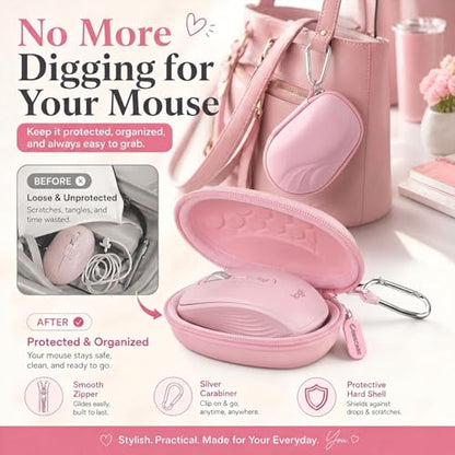 Comecase Compact Mouse Case for Logitech MX Anywhere 3S/3/2S/2 | Hard Shell Storage, Raised Inner Dots, Accessory Groove, Carabiner, Travel and Business Use, Pink, Bag Only - color: Pink