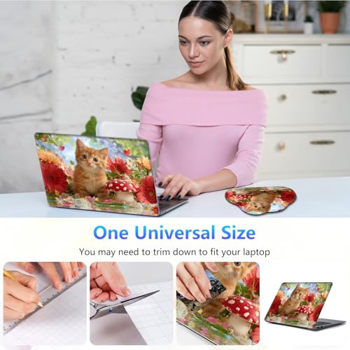 Laptop Skin Sticker Decal 15-15.6 Inch with Cute Mouse Pad, Universal Reusable Vinyl Sticker for 12.1 13 13.3 14 15.4 Inch Netbook and Notebook PC, Orange Cat Mushroom - color: Orange Cat Mushroom