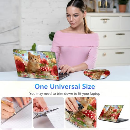 Laptop Skin Sticker Decal 15-15.6 Inch with Cute Mouse Pad, Universal Reusable Vinyl Sticker for 12.1 13 13.3 14 15.4 Inch Netbook and Notebook PC, Orange Cat Mushroom - color: Orange Cat Mushroom