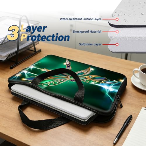 Laptop Bag 15.6 Inch,Resistant Shockproof Laptop Sleeve Case Protective Cover Carrying Case with Handle Compatible for HP Dell Lenovo Acer Asus Notebook Computer,Emerald Dragonfly - color: Emerald Dragonfly, size: 15-15.6 in