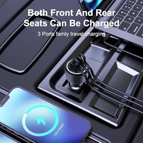 205W USB C Car Charger - 3-Ports, PD3.1 140W | PPS/QC3.0 Fast Charging, Type C Laptop Cigarette Lighter Adapter for MacBook Pro, iPhone 17/16 Pro Max