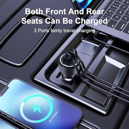 205W USB C Car Charger - 3-Ports, PD3.1 140W | PPS/QC3.0 Fast Charging, Type C Laptop Cigarette Lighter Adapter for MacBook Pro, iPhone 17/16 Pro Max