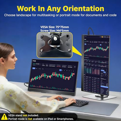 VisionOwl Portable Monitor for Laptop, IPS USB-C HDMI Travel Second Monitor for MacBook Pro Air, PC, PS5, Xbox, Portable Second Screen, Built-in Kickstand, Speakers, VESA Mountable, 17.3 Inch - size: 17.3