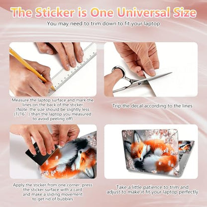 Laptop Skin Sticker Decal 12" 13" 13.3" 14" 15" 15.6",Waterproof Scratch Resistant Vinyl,Reusable Easy to Apply,for MacBook HP Dell Notebooks Netbooks Laptop,2 Wrist Pads,Cherry Blossom Fox - color: Cherry Blossom Fox