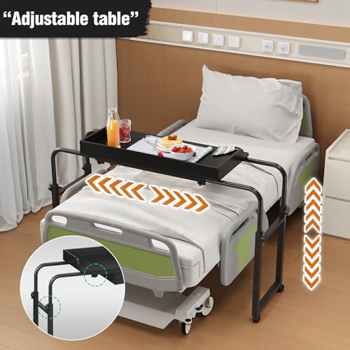 GiftGo Over Bed Table with Wheels, Recliner Table Bed Desk, Adjustable Height and Length Laptop Table with Storage Drawer Metal Leg for Bedroom Home Office Hospital (Black, 39.3" to 55.1") - color: Black