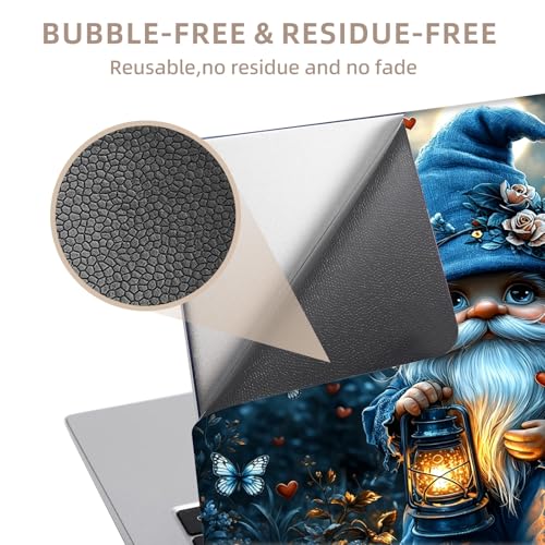 Universal Laptop Skin Sticker for 12/13/14/15.6 Inch Laptops, Reusable Vinyl Laptop Decal Protective Cover, Waterproof Scratch Resistant Notebook Skin with 2 Wrist Pads,Blue Gnome Butterfly - color: Blue Gnome Butterfly
