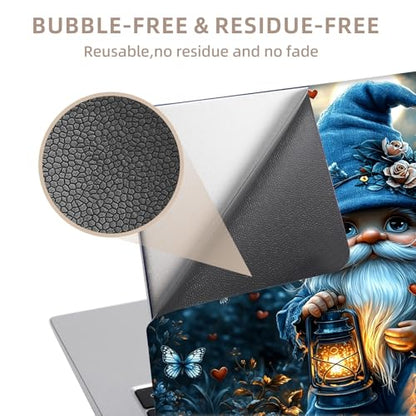 Universal Laptop Skin Sticker for 12/13/14/15.6 Inch Laptops, Reusable Vinyl Laptop Decal Protective Cover, Waterproof Scratch Resistant Notebook Skin with 2 Wrist Pads,Blue Gnome Butterfly - color: Blue Gnome Butterfly