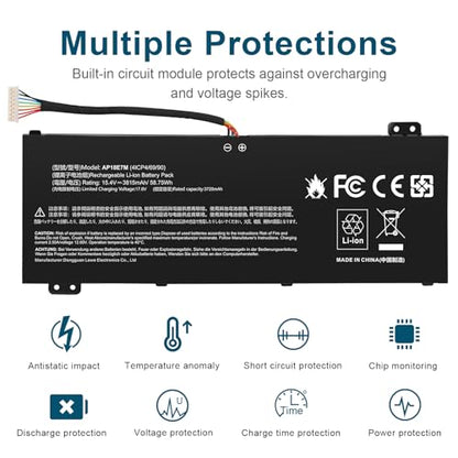 AP18E7M Battery for Acer Nitro 5 AN515-44 AN515-54 AN517-51 Nitro 7 AN715-51, Aspire 7 A715-74G, Predator Helios 300 PH315-52 PH317-53, Triton 300 PT315-51, AP18E8M 4ICP4/69/90 4ICP4/70/88 KT00407009 - size: 8.27*3.354*0.31inch