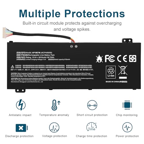 AP18E7M Battery for Acer Nitro 5 AN515-44 AN515-54 AN517-51 Nitro 7 AN715-51, Aspire 7 A715-74G, Predator Helios 300 PH315-52 PH317-53, Triton 300 PT315-51, AP18E8M 4ICP4/69/90 4ICP4/70/88 KT00407009 - size: 8.27*3.354*0.31inch