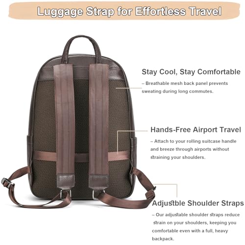 Genuine Leather 15.6 Inch Laptop Backpack for Men, Multi Pocket Casual Daypack Shoulder Bag for Business Travel Outdoor, Coffee - color: Coffee