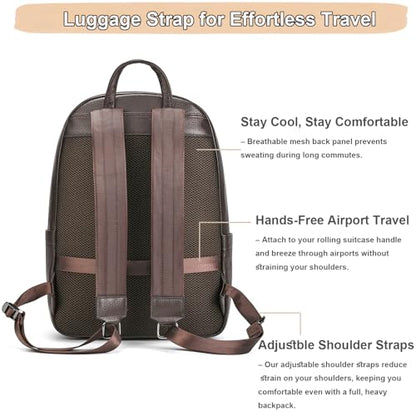 Genuine Leather 15.6 Inch Laptop Backpack for Men, Multi Pocket Casual Daypack Shoulder Bag for Business Travel Outdoor, Coffee - color: Coffee