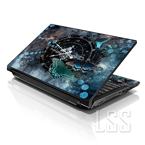 Laptop Sleeve 15" Compatible with Dell, Asus, Acer, Handle & Adjustable Shoulder Strap & Matching Skin Sticker Compatible with 15" 15.4" 15.6" - Clock Butterfly Time - color: Clock Butterfly Time, size: 15 inch