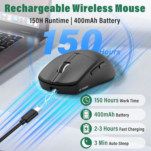 Portable Wireless Bluetooth Mouse For Laptop,50g Lightweight,USB C Rechargeable,DPI 4000,Tri-Mode 2.4G/BT5.1/ Wired,150 Hour Battery Life,Ideal For Travel/Office/Home/PC Computer/Macbook Mini Air Pro - color: Black-1