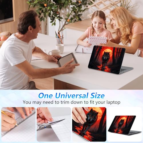 Universal Laptop Skin Sticker Decal with 2 Wrist Pad Skins, Waterproof Scratch Vinyl Cover for 11–15.6 Inch MacBook, HP, Dell, Lenovo, Cutable & Reusable,Lone Wolf Blood Moon - color: Lone Wolf Blood Moon