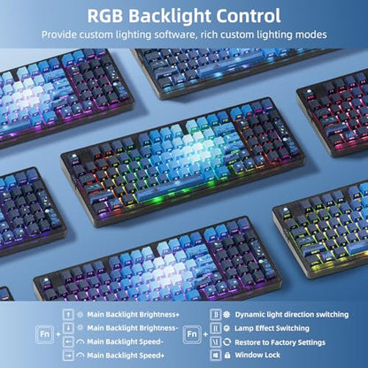 ZORNHER ZH980 Mechanical Keyboard,95% Blue Creamy Keyboard with Number Pad,Hot-Swappable Custom Gaming Keyboard,Shine Through Dye Sublimation PBT Keycaps,Creamy Sounding Linear Switches - color: Sea Moonlight, size: Creamy Switch