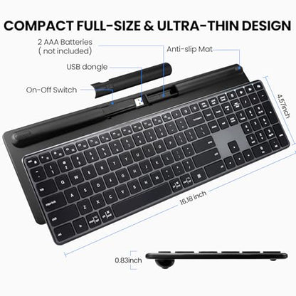 K925 Wireless Bluetooth Multimedia Keyboard for Windows - Black | 2.4G & Bluetooth Multi-Device Full Size Wireless Keyboard with Number Pad, Keyboard Quiet Typing for Windows/PC/Laptop/Phone