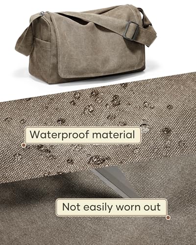 Messenger Bag for Men, Crossbody Bag Aesthetic, Water Resistant Unisex Classic Canvas Shoulder Bag - color: B2-khaki