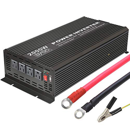 BYGD 2000W Power Inverter 12V DC to 110V AC Inverter Converter with 4 AC Outlets Dual 2.1A USB Ports for Home, RV, Boat, Truck, Off-Grid Solar System - size: 2000W