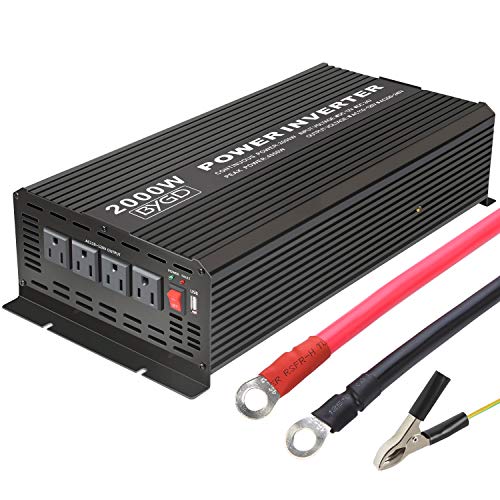BYGD 2000W Power Inverter 12V DC to 110V AC Inverter Converter with 4 AC Outlets Dual 2.1A USB Ports for Home, RV, Boat, Truck, Off-Grid Solar System - size: 2000W