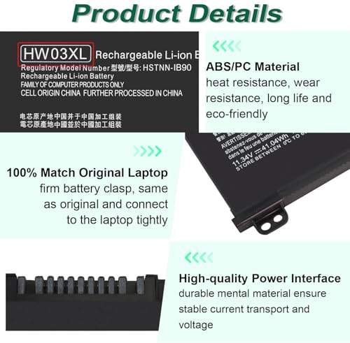 41.04Wh HW03XL Battery for HP L97300-005, Replacement for HP Pavilion 15-EG | 15-EH 17-CN 17-CP 15-eg0xxx 15t-eg000 15-eg0053cl 15-eh0050wm 17-cn0xxx HWO3XL HW03041XL - size: 7.6*3.82*0.25inch HW03XL