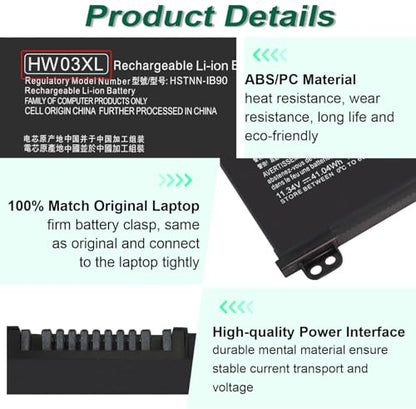 41.04Wh HW03XL Battery for HP L97300-005, Replacement for HP Pavilion 15-EG | 15-EH 17-CN 17-CP 15-eg0xxx 15t-eg000 15-eg0053cl 15-eh0050wm 17-cn0xxx HWO3XL HW03041XL - size: 7.6*3.82*0.25inch HW03XL