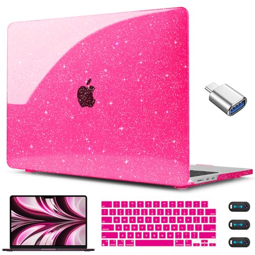CISSOOK Compatible with MacBook Air 13 inch Case 2026 2025 2024 2023 2022 | A3449 A3240 A3113 A2681, 5in1 Set Hard Shell Case Keyboard Cover for MacBook Air 13.6 inch M2 M3 M4 M5, Rose Pink Glitter - color: Air13.6inch-Rose Red Glitter Star
