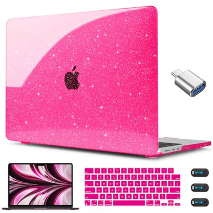 CISSOOK Compatible with MacBook Air 13 inch Case 2026 2025 2024 2023 2022 | A3449 A3240 A3113 A2681, 5in1 Set Hard Shell Case Keyboard Cover for MacBook Air 13.6 inch M2 M3 M4 M5, Rose Pink Glitter - color: Air13.6inch-Rose Red Glitter Star