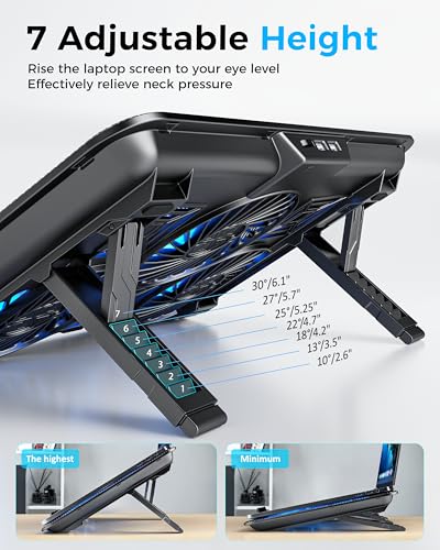 AICHESON Laptop Cooling Pad with 6 High-Speed Fans, Laptop Cooler with Adjustable Angles, Compatible with 14-17.3 Inch Laptops - color: Blue