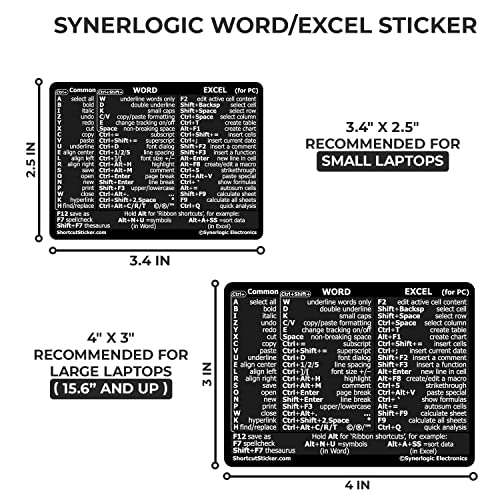 SYNERLOGIC Microsoft Word/Excel (for Windows) Reference Guide Keyboard Shortcut Sticker, Laminated, No-Residue Vinyl (Black/Small) - color: Black
