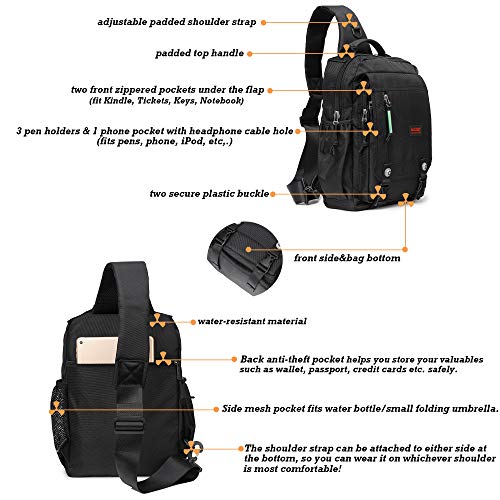 NICGID Sling Bags Chest Shoulder Backpacks, Laptop Backpack Crossbody Messenger Bag Travel Outdoor Men Women - color: Black-2483, size: 13.3 inch