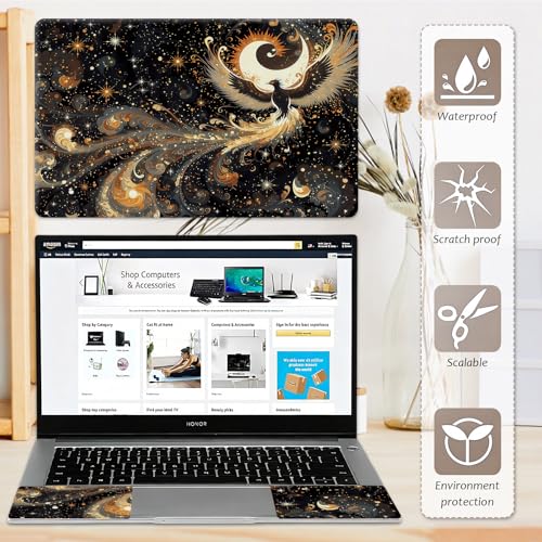 Laptop Skin 12.1-15.6 inch Removable Universal Reusable Laptop Sticker Decal,Waterproof No Residue Vinyl Cover,Scratch-Resistant Cuttable Full Wrap Sticker for Notebook, Black and Gold Phoenix - color: Black And Gold Phoenix