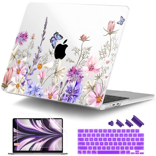 DONGKE for MacBook Air 13 Inch Case M5 2026 M4 2025 M3 M2 2024-2022 A3449 A3240 A3113 A2681, Plastic Hard Shell & Keyboard Cover & Screen Film for MacBook Air 13.6 Inch Case - Butterfly Floral - color: Butterfly Floral