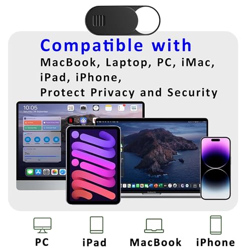 3 Pcs Camera Cover Slide, Compatible with MacBook, Laptop, PC, iMac, iPhone, 0.03 inch, Protect Privacy and Security Ultra-Thin Oval Webcam Cover with Case/Cleaning Cloth, 1.11X0.43 in - color: Black-L-3-Pack, size: Large