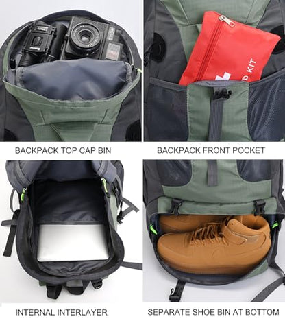 Bseash 50L Hiking Backpack, Water Resistant Lightweight Outdoor Sport Daypack Travel Bag for Camping Climbing Skiing Cycling (Lake Green - No Shoe Compartment) - color: Lake Green - No Shoe Compartment