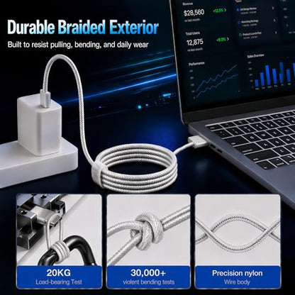 USB-C to Magnetic 3 Cable 6.6FT, 140W Charging Cable Compatible with MacBook Pro (16"/14" 2024/2023/2021), MacBook Air (15"/13" M4 2025, M3 2024, M2 2023, M2 2022) (Silvery)