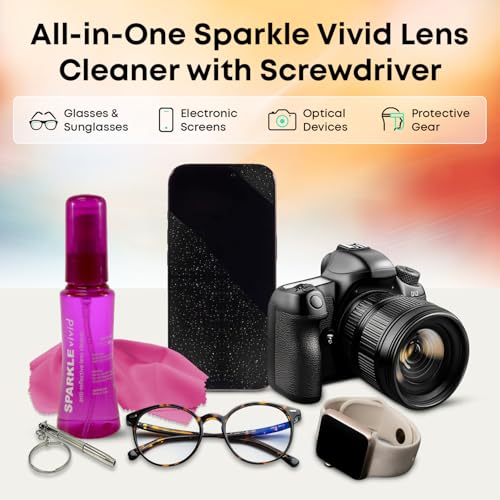 Sparkle Vivid Anti-Reflective Safe Lens Cleaner & Repair Kit – (2) 2oz Glasses Cleaner Spray, (2) Microfiber Cloth & Keychain Screwdriver for Eyeglasses, Sunglasses, Lenses & Screens (5 Piece Set) - style: Purple | 2x2oz Lens Spray + 2 Microfiber Cloths +