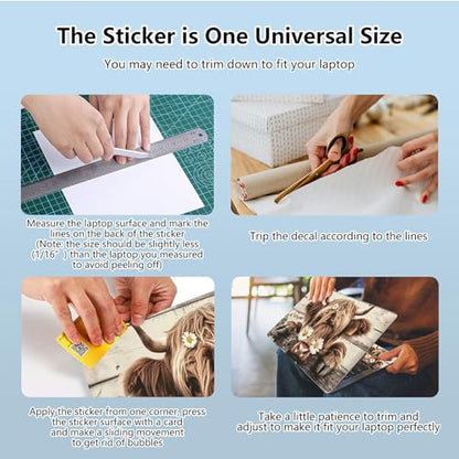 Universal Laptop Skin Sticker with 2 Wrist Pad Skins, Waterproof Scratch Resistant Vinyl Laptop Cover Decal, Cut to Fit for 11–15.6 Inch MacBook HP Dell Lenovo, Daisy Highland Cattle - color: Daisy Highland Cattle