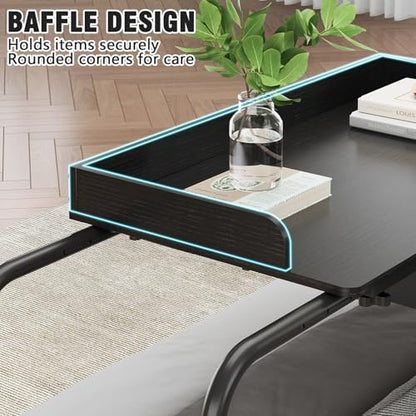 GiftGo Over Bed Table with Wheels, Recliner Table Bed Desk, Adjustable Height and Length Laptop Table with Storage Drawer Metal Leg for Bedroom Home Office Hospital (Black, 39.3" to 55.1") - color: Black