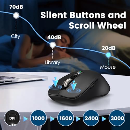 CITLLA Wireless Bluetooth Mouse (USB + BT1 + BT2), Full Size, 4-Way Scrolling, Multi-Device Silent Mouse for Computer, Laptop, iPad, MacBook (Black) - color: Black