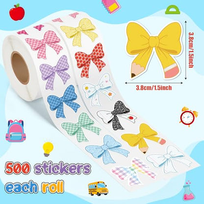 Back School Bow Stickers - 16 Design Waterproof Vinyl Self Adhesive Decals with Cute Ribbon Pattern for Laptop Notebook Scrapbook Water Bottle Classroom Door Teacher Reward Chart Party Favor - style: Back To School Bow
