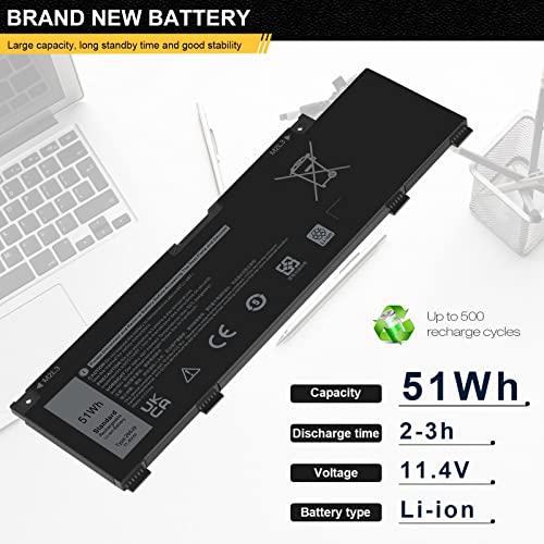 (11.4V 51Wh) 266J9 MV07R Battery Replacement for Dell G3 15 3500 3590 3790 G5 15 5500 SE 5505 P89F Inspiron 5490 INS 15PR-1545W 1548BR 1645W 1742BR 1742W Series 0415CG C9VNH PN1VN M4GWP 0M4GWP 0JJRRD - size: 9.44*2.64*0.31inch