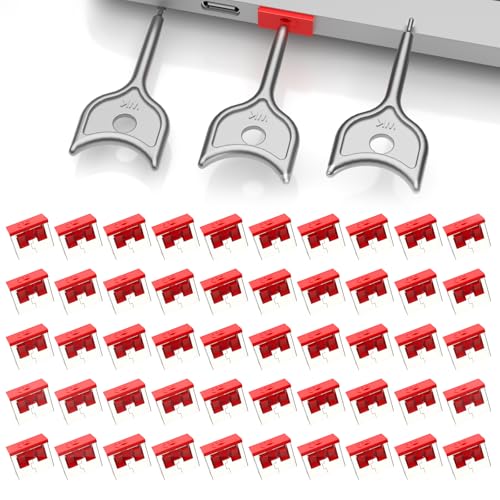 50-Pack USB Port Lock with 3 Key, Metal USB-A Port Blocker,Security Data Protection for PC Laptop, Anti-Theft USB Lock, Dust & Moisture Proof Type-A Connector Cover,Removable (Red - color: Red, size: 50+3