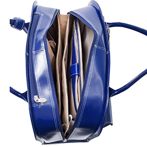 McKlein GRANVILLE, Top Grain Cowhide Leather, 15" Horizontal Wheeled Ladies' Laptop/Computer & Tablet Business Briefcase Bag/Women's Rolling Overnight Travel Bag, Removable trolley case - color: Navy, size: 16.75"x7.25"x14.5"