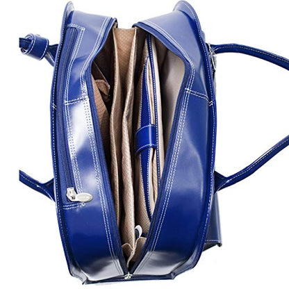 McKlein GRANVILLE, Top Grain Cowhide Leather, 15" Horizontal Wheeled Ladies' Laptop/Computer & Tablet Business Briefcase Bag/Women's Rolling Overnight Travel Bag, Removable trolley case - color: Navy, size: 16.75"x7.25"x14.5"